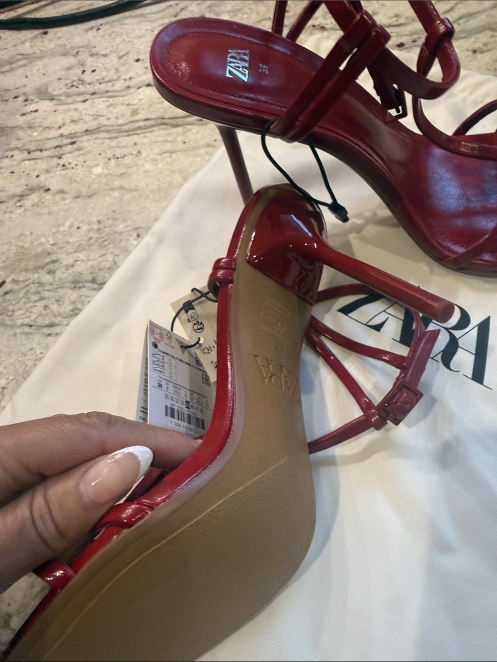 Zara Burgundy Strappy Stiletto Sandals Brand New - Picture 3 of 4